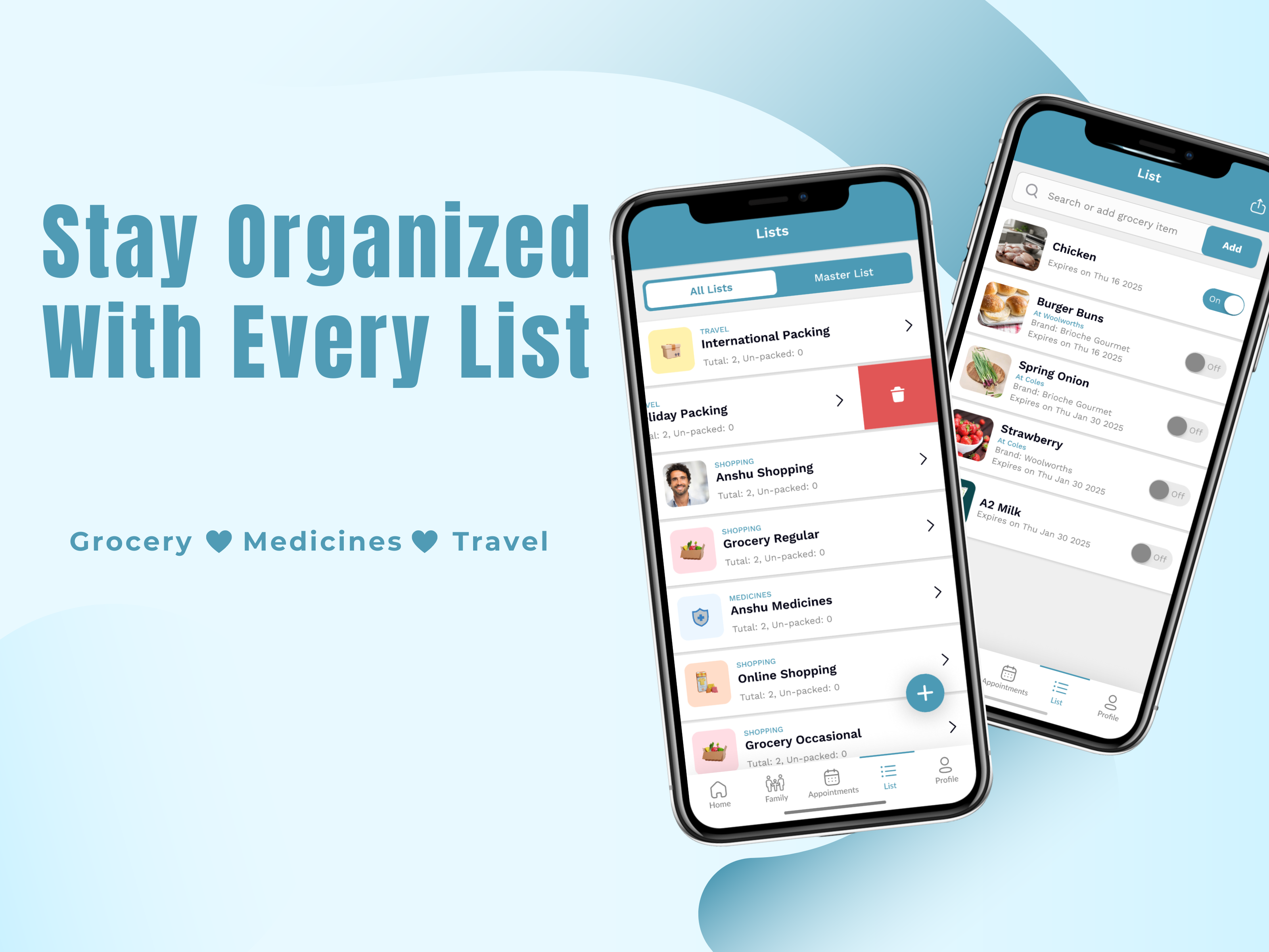 FamilyFeed shared lists interface